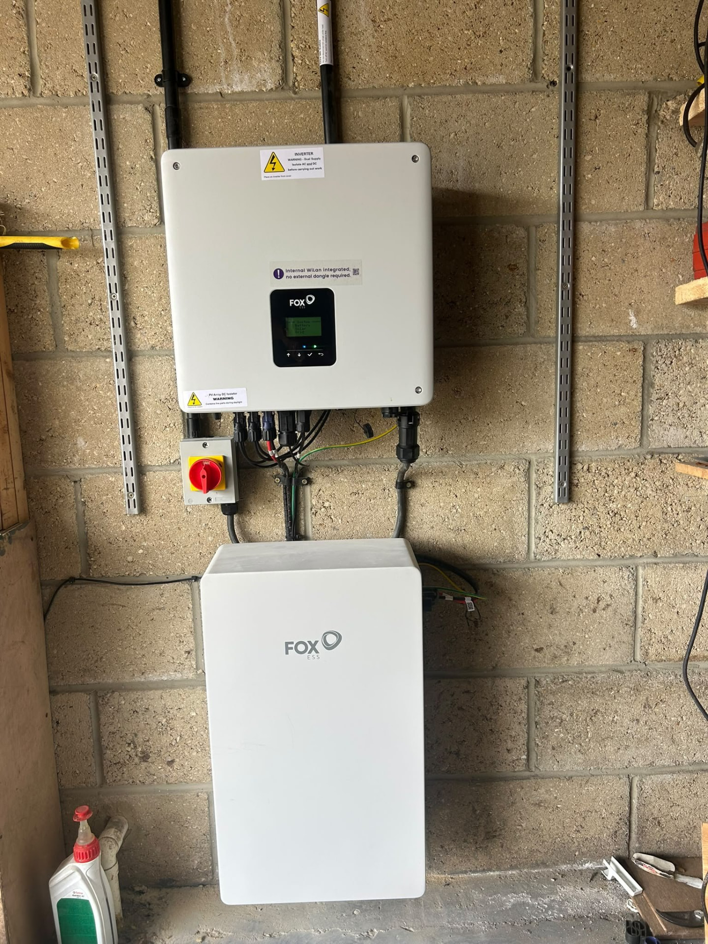 Fox ESS inverter and battery storage installed in a Winchester garage